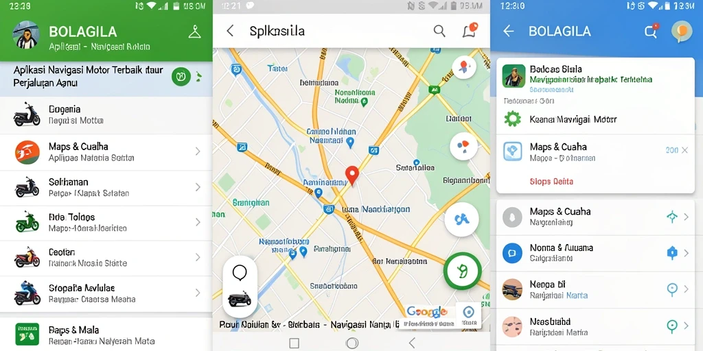 Tampilan antarmuka aplikasi BOLAGILA untuk navigasi motor yang user-friendly.
