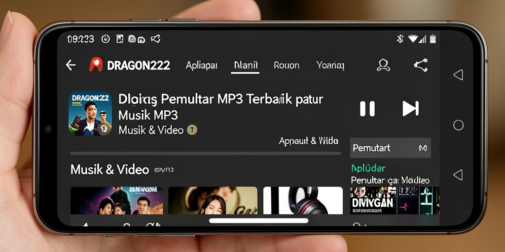 Tampilan antarmuka utama dari DRAGON222 dengan fitur Pemutar MP3 yang menarik.