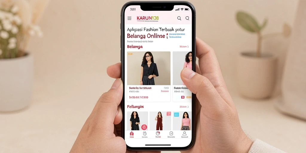 Tampilan antarmuka pengguna aplikasi KARUN138 untuk belanja fashion.