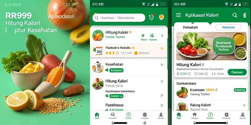 Tampilan antarmuka aplikasi Hitung Kalori RR999 yang informatif dan menarik.